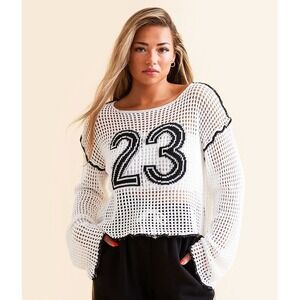 Klesis 23 Open Weave‎ Stitch Women's Bell Sleeve Sweater Black White